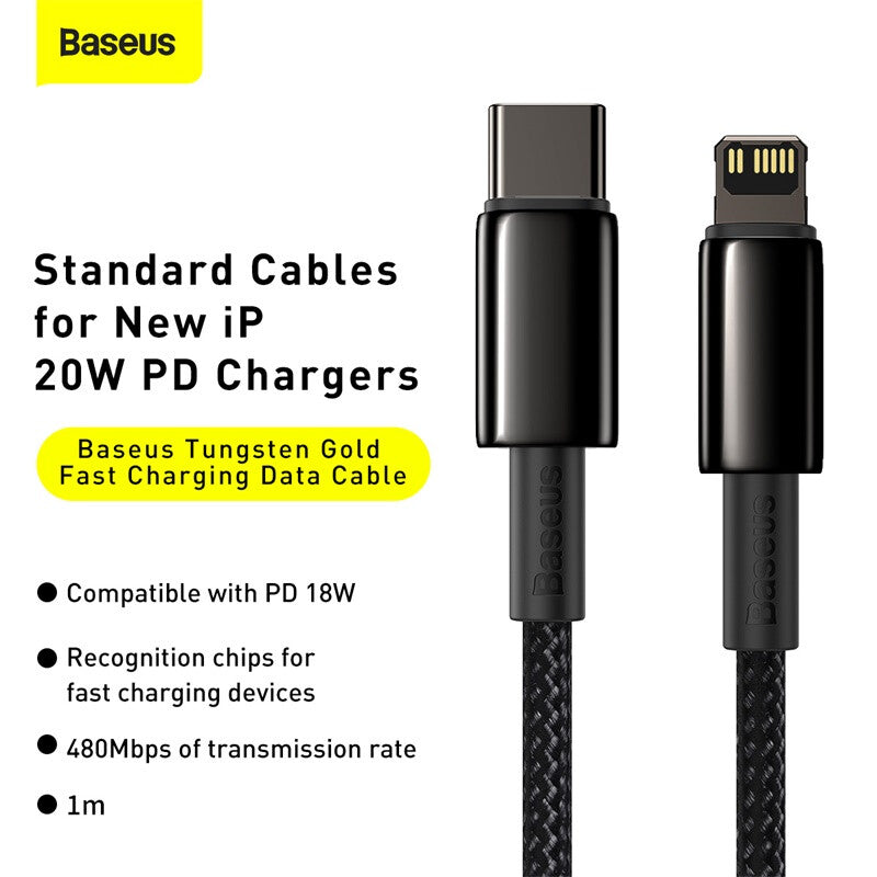 Baseus Tungsten Gold USB-C to Lightning Charging Cable 1m - Black MegaBDM