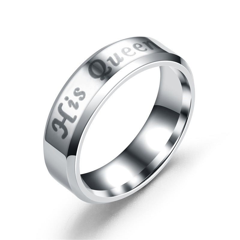 Classy Pretty Stainless Steel Couple Titanium Rings - Silver His Queen / No. 10 MegaBDM