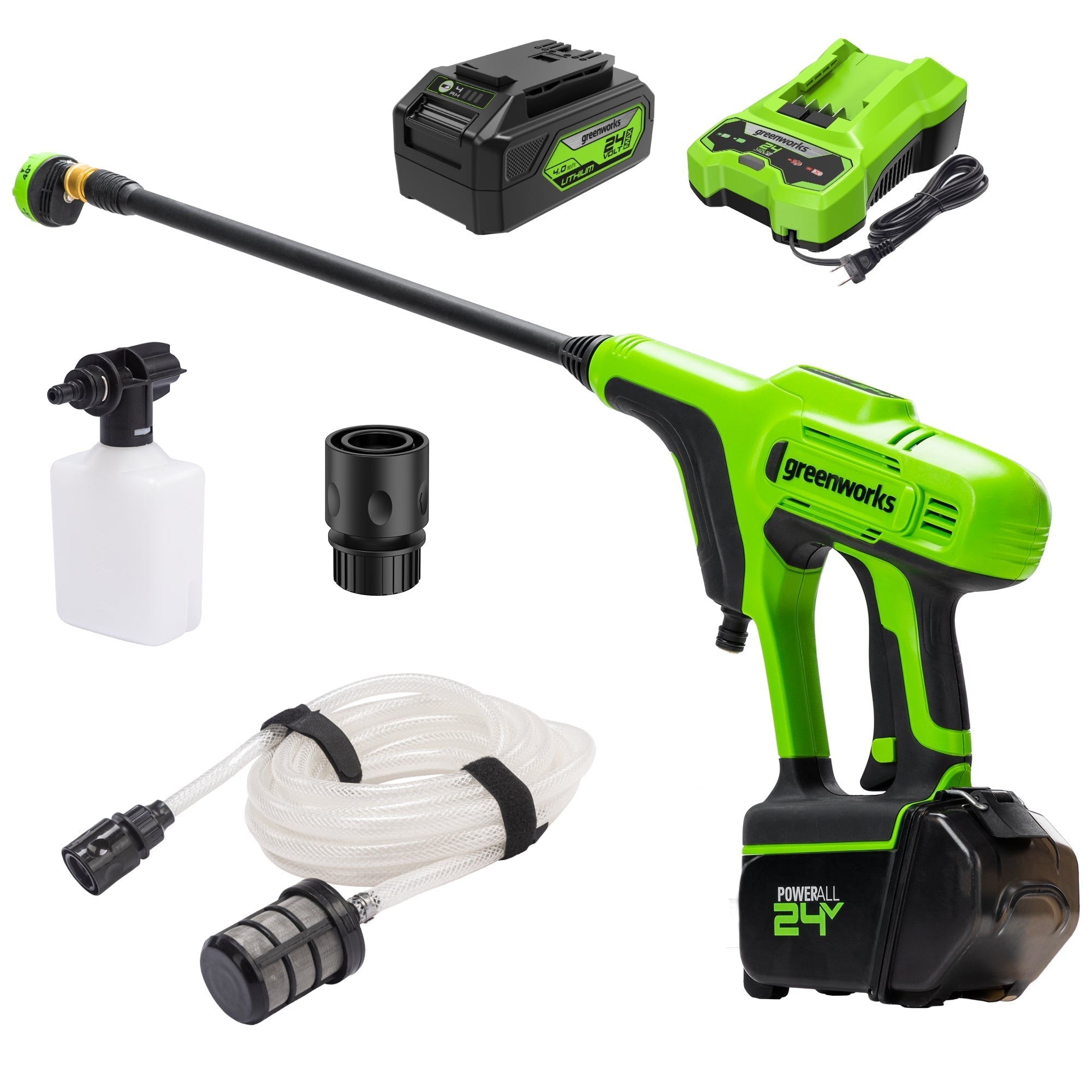 OPEN BOX 24V 600 PSI 0.8 GPM Cold Water Cordless Power Cleaner: 4.0 Ah USB Battery and Charger MegaBDM