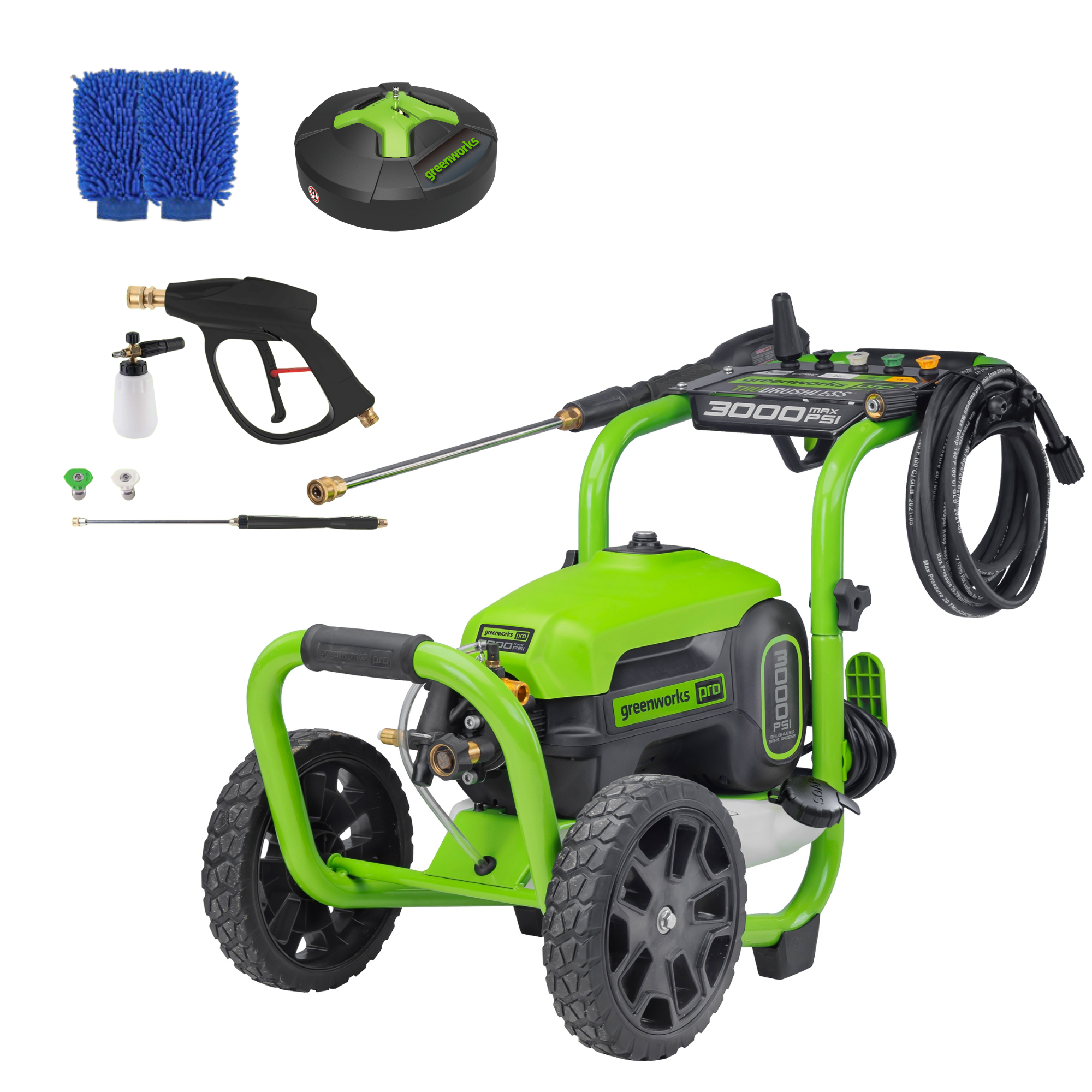 OPEN BOX 3000 PSI 2.0 GPM Cold Water Electric Pressure Washer Combo Kit, Short Gun, Mitts and 15" Surface Cleaner MegaBDM