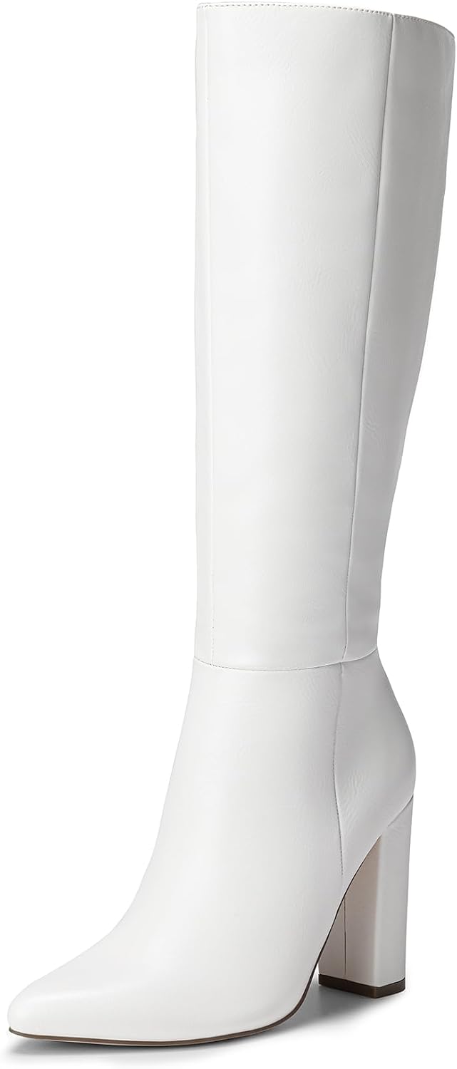 DREAM PAIRS Women's Knee-High Boots, Comfortable Chunky Block Heel Pointed Toe Pull On Side Zipper Suede Slouch Riding Boots SDKB2406W MegaBDM