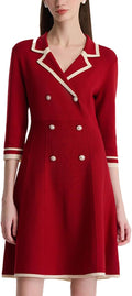 GOELIA Jumper Dress for Women, Button up 3/4 Sleeve Knit Mini Jumpers Dresses Sweater 50s Dress for Teacher Work Business MegaBDM
