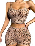 RSLOVE Sexy Pajama Set for Women Sleeveless Sleepwear Leopard Print PJ Set 2 Piece Camisole Sets Strappy Bodysuit MegaBDM