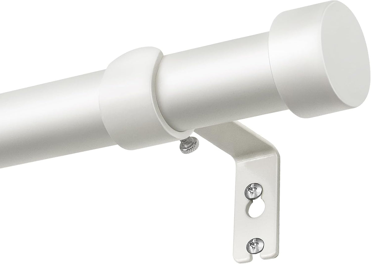 KAMANINA White Curtain Pole 80 to 304cm, 25 mm Diameter Curtain Poles for Eyelet Curtains, Extendable Curtain Rod with End Cap Finials for Windows MegaBDM