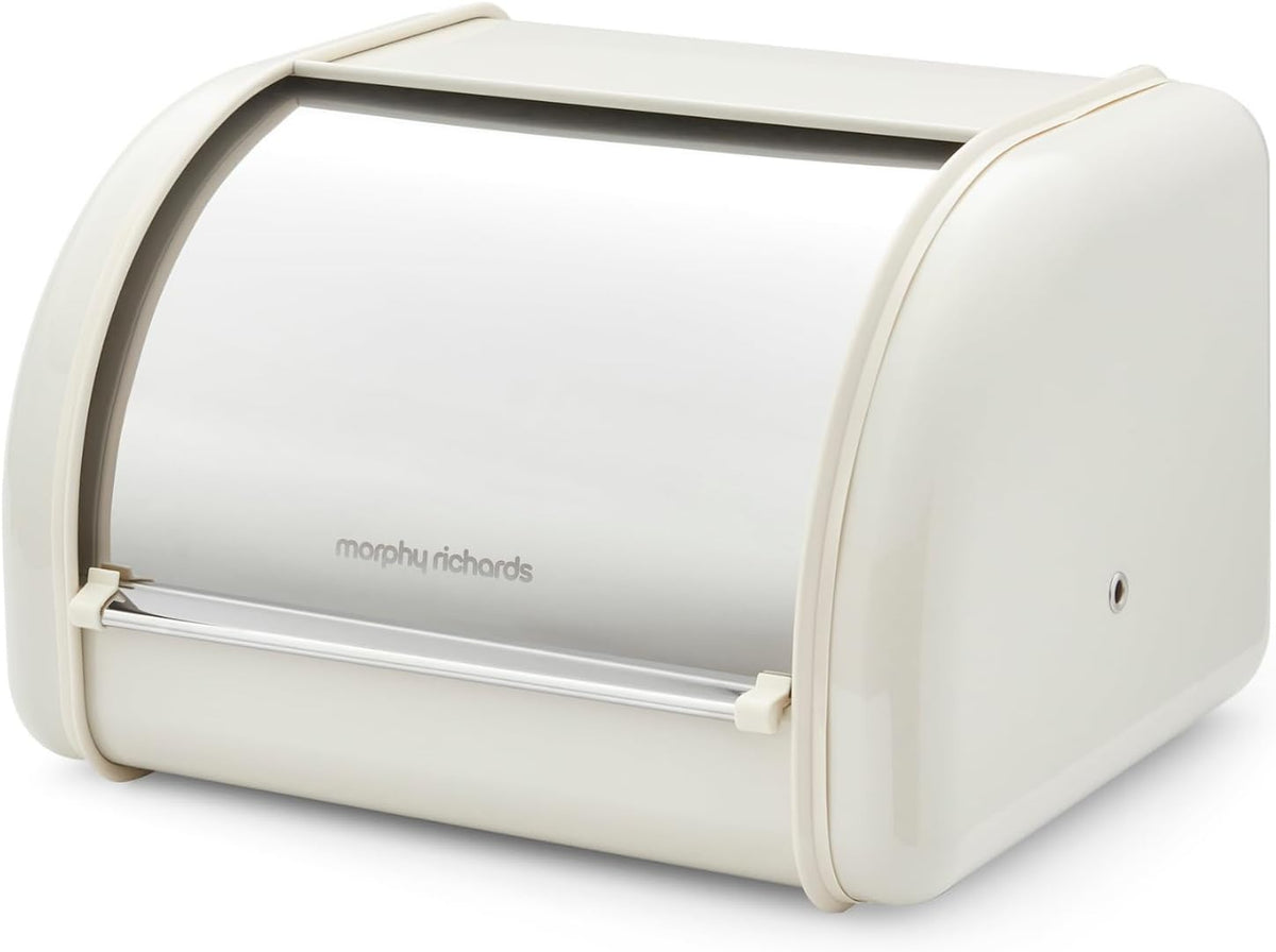 Morphy Richards Equip Compact Bread Bin, 8L, Carbon & Stainless Steel Design Durable and Fresher Bread, Easy Access Lid, Noise Dampening Technology, Non Slip Water Resistant Base, Cream, 832502 MegaBDM