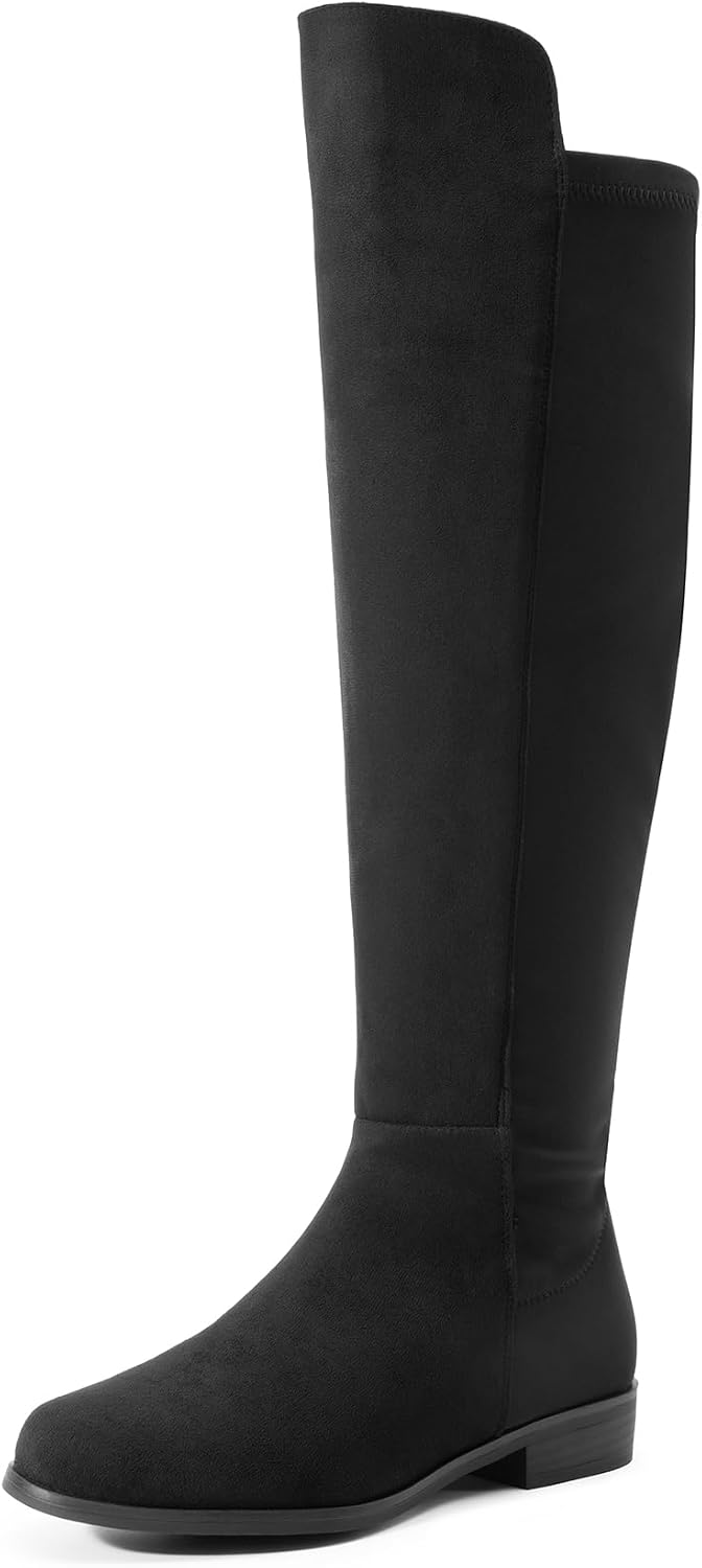 DREAM PAIRS Women's Knee-High Boots Comfortable Flat Low Heel Round Toe Stretchy Suede Slouch Boots with Side Zipper MegaBDM