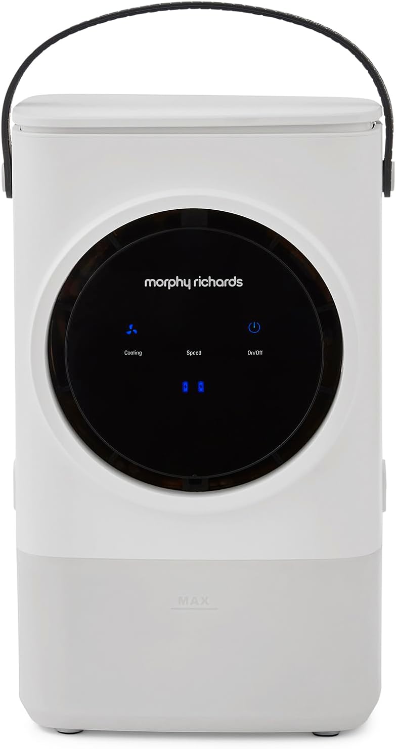 Morphy Richards Flexi Freeze 1L Rechargeable Travel & Desk Top Mini Air Cooler, Rechargeable Design & 15 Hour Run Time, 4 Fan Speeds, 4 Hours Charge Time, Low Noise, White, 823000 MegaBDM