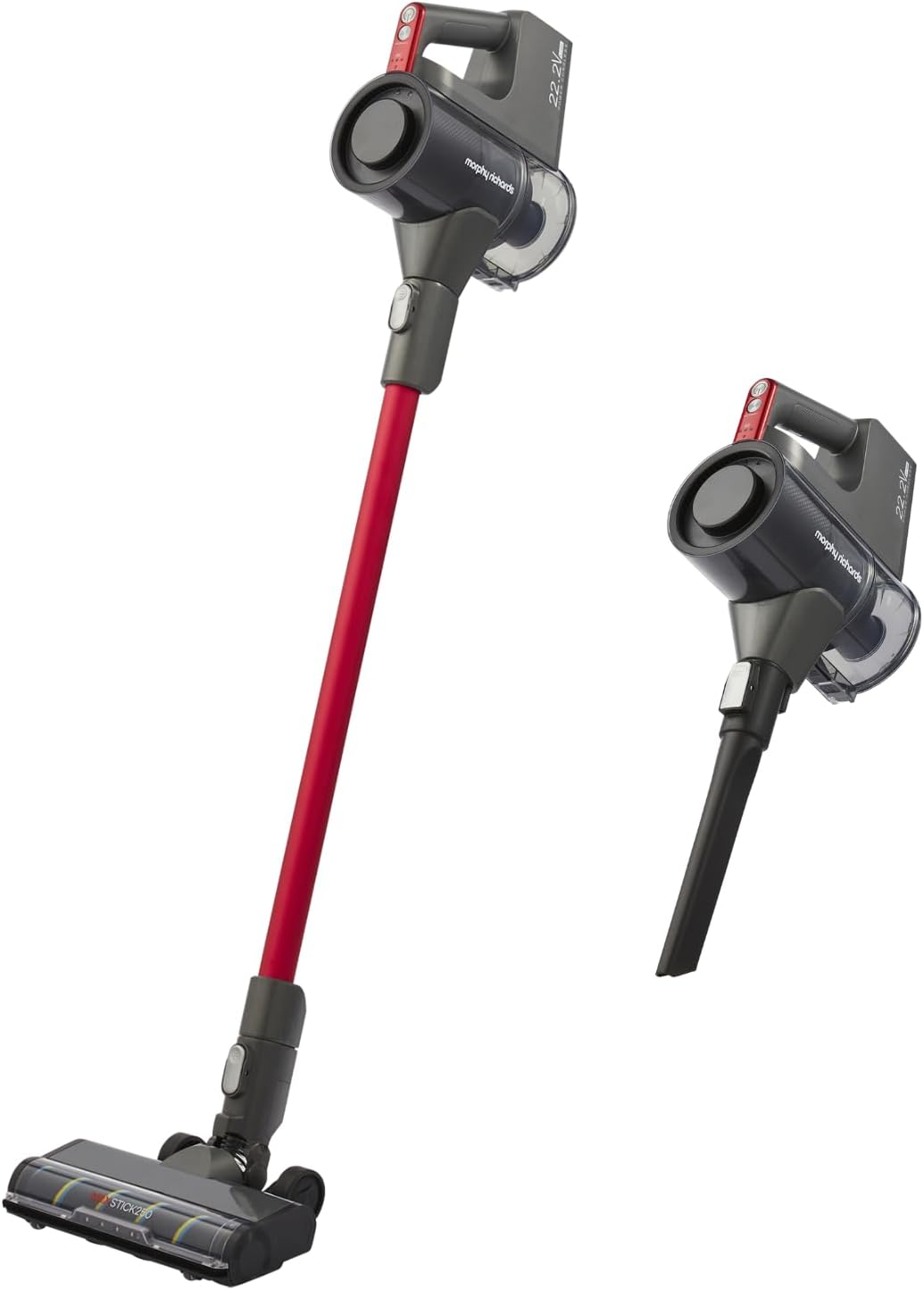 Morphy Richards MRXSTICK250 PremierGlide Cordless Stick Vacuum Cleaner, Up to 45min Runtime, HEPA Filter, ECO Mode, Anti-Tangle, Lightweight,Multi-Surface, Accessories & Pet Tool, Grey & Red, 730003 MegaBDM