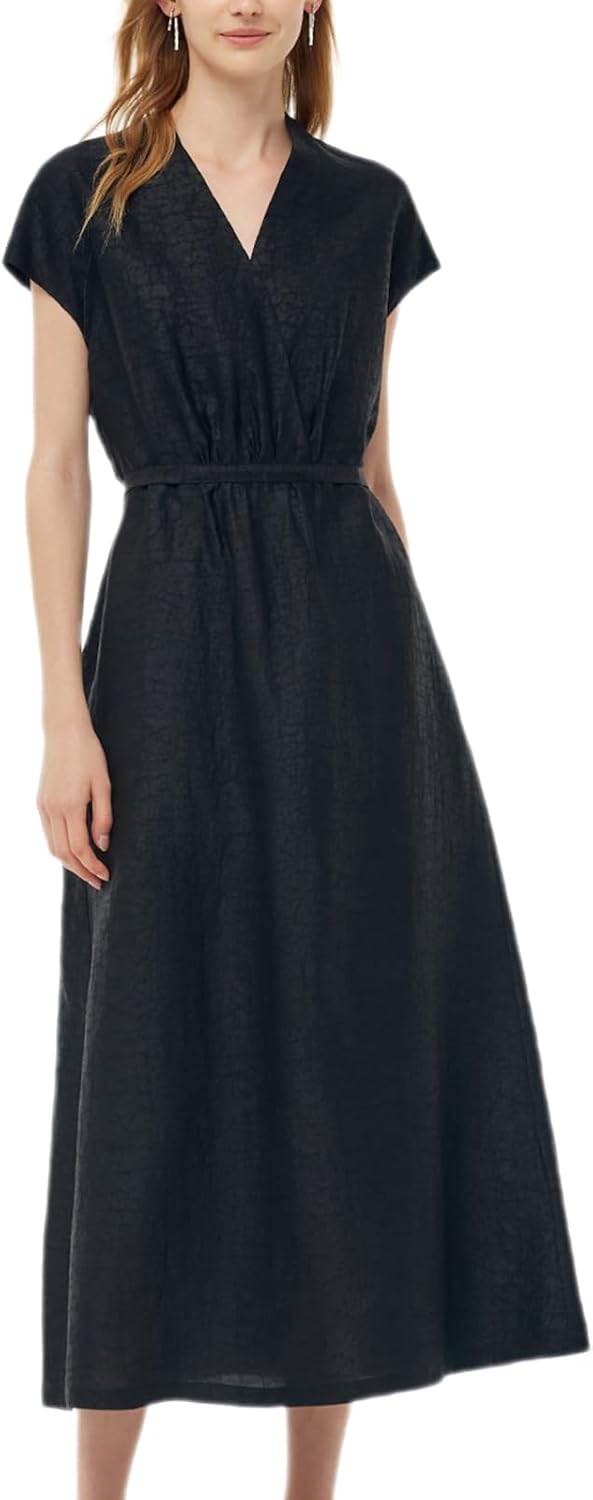 GOELIA 18MM Xiang Yun Silk Summer Dresses for Women Adjustable Waist V-Neck Midi Wedding Guest Dress Casual Formal MegaBDM