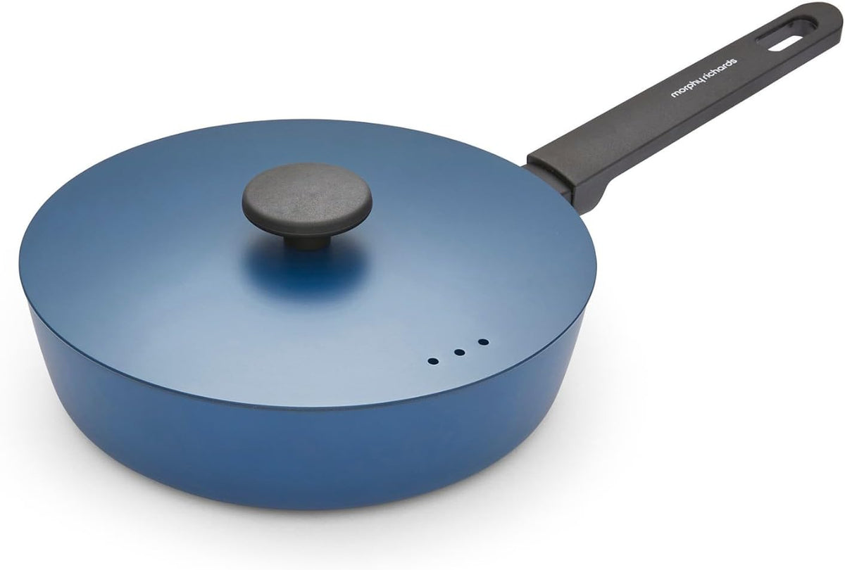Morphy Richards Saute Pan, Forged Aluminium, 24cm, Non Stick Ceramic Coating, Soft Touch Handles, Oven Safe Up to 180c, Suitable for All Hobs, Blue, 852252 MegaBDM