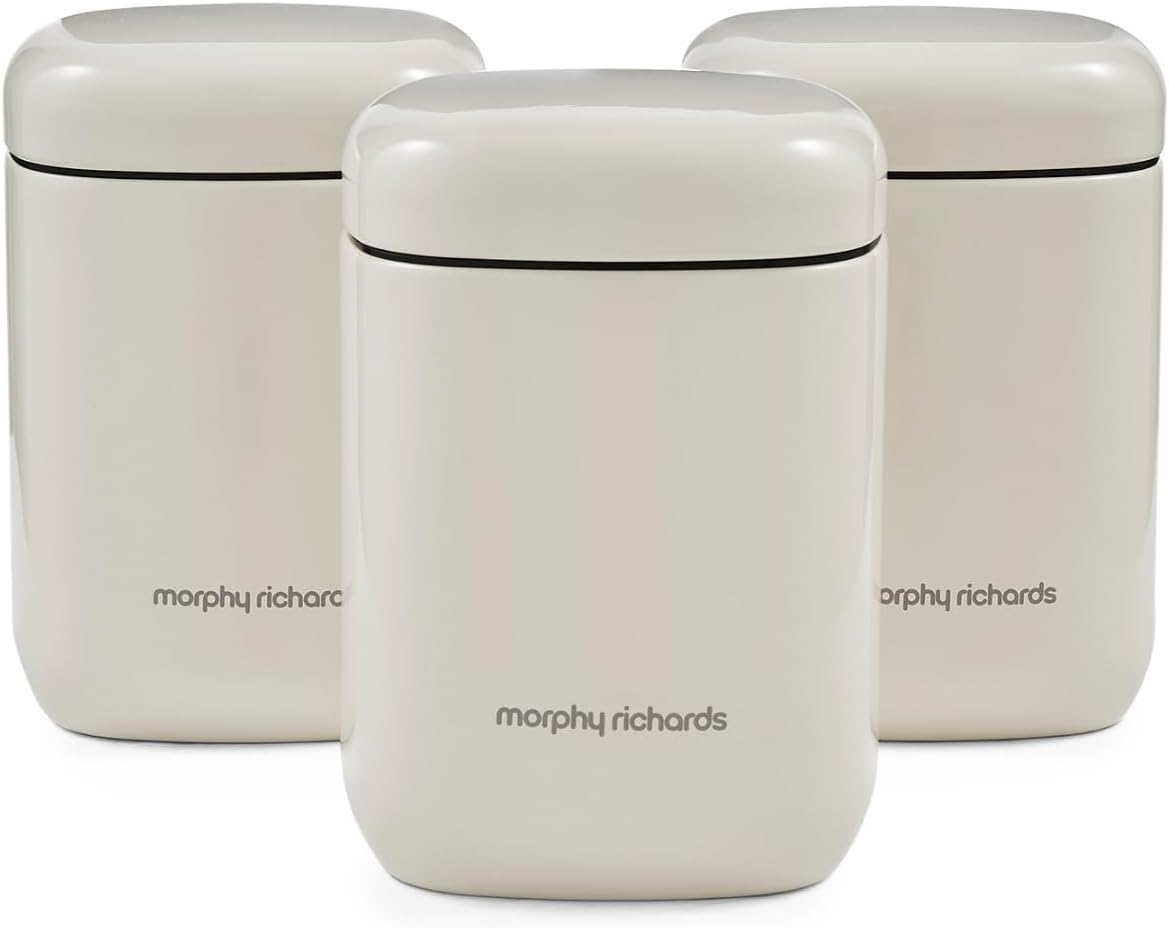 Morphy Richards Equip Set 3 Storage Canisters, 15.5x10cm, 3 Pack Durable Carbon and Stainless Steel Set, Airtight Lid, Versatile Suitable Tea, Coffee, Sugar, Pasta, Dry Foods, Cream, 830002 MegaBDM