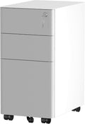 YITAHOME 3-Drawers Filing Cabinet Lockable, Home Office Mobile File Cabinets with Wheel, Under Desk File Office Cabinet for Letter/Legal/A4, Fully Assembled, White + Grey, 30 x 45 x 61cm MegaBDM
