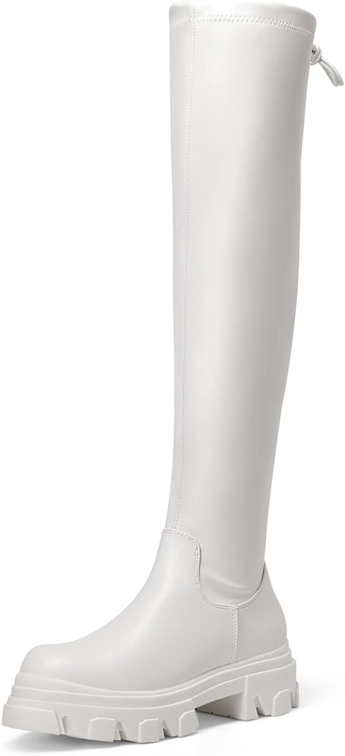 DREAM PAIRS Women's Over The Knee Platform Thigh High Long Boots Soft Fall Stretch Chunky Boots with Lug Sole MegaBDM