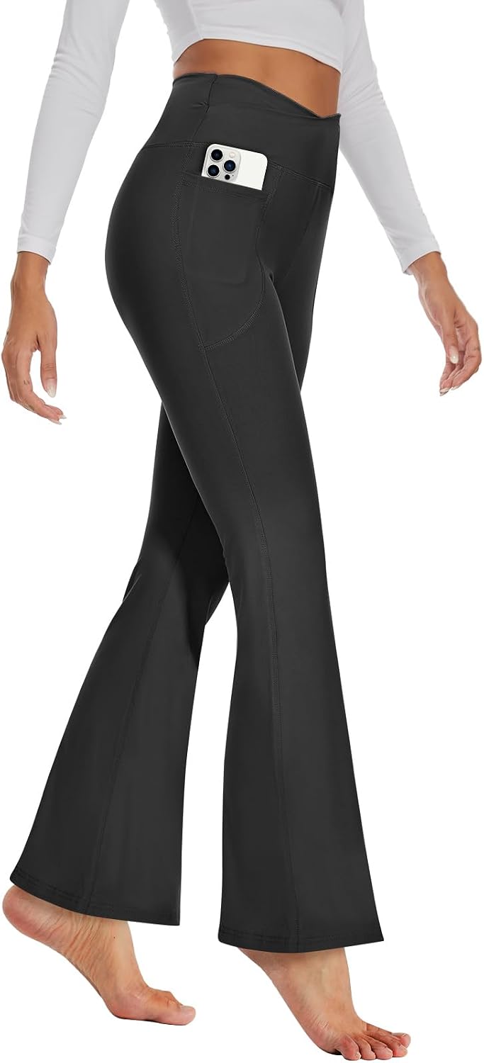 GAYHAY Flare Leggings with Pockets for Women - Crossover Yoga Pants High Waist Tummy Control Bootcut Workout Flared Leggings MegaBDM