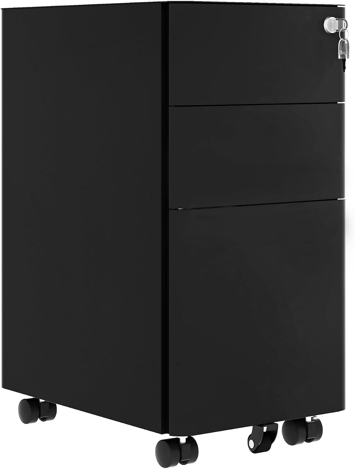 DWVO 3-Drawer lockable Filing Cabinet Office Drawers with Keys, Compact Slim Portable Metal File Cabinet, Pre-Built Office Storage Cabinet for A4/Letter/Legal, 30 x 45 x 61cm, Black MegaBDM