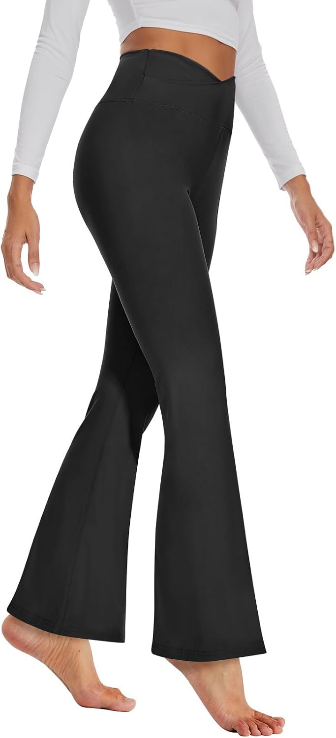 GAYHAY Flare Leggings with Pockets for Women - Crossover Yoga Pants High Waist Tummy Control Bootcut Workout Flared Leggings MegaBDM