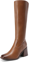 DREAM PAIRS Women's Knee High Boots Square Toe Chunky Low Heel Gogo Boots MegaBDM
