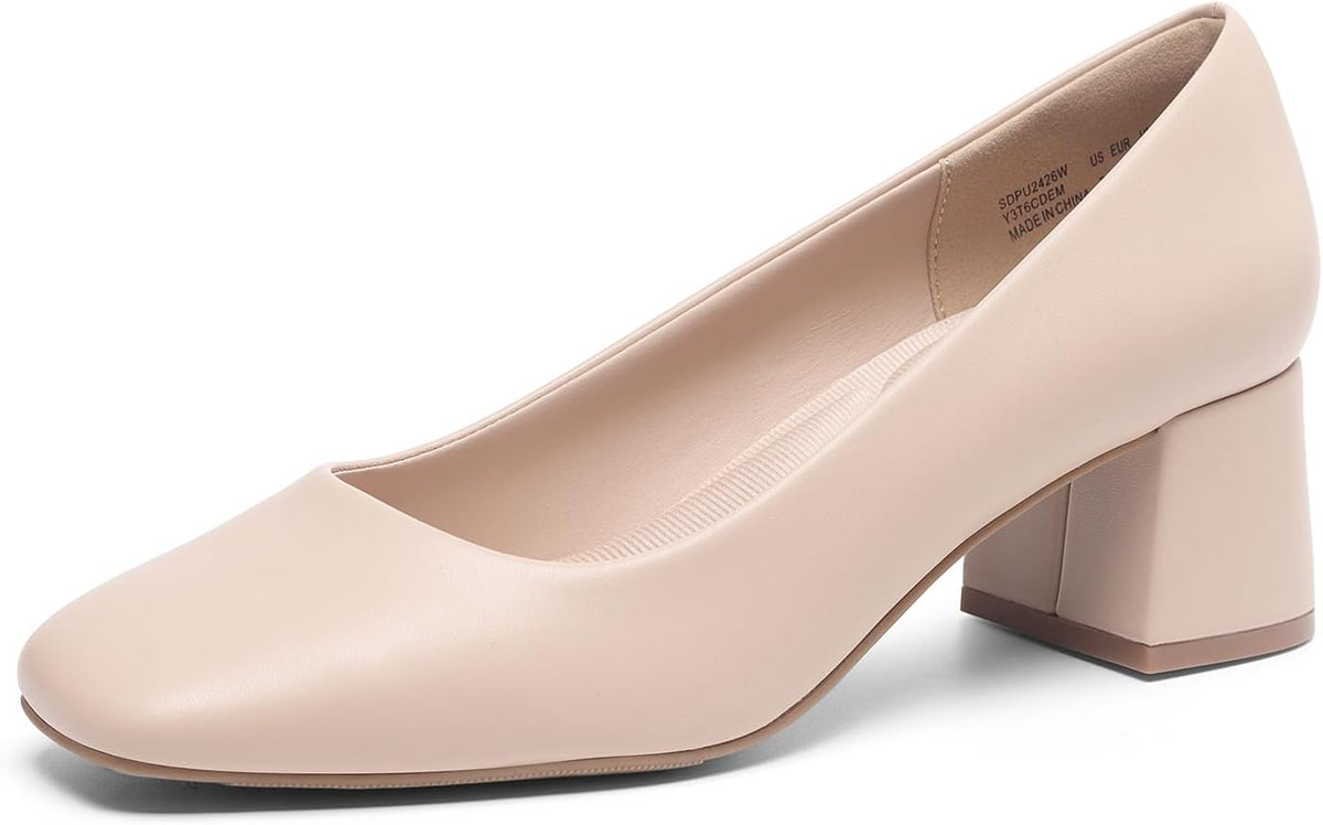 DREAM PAIRS Women's Low Chunky Heels Square Toe Pumps Comfortable Slip On Dress Shoes Wedding Party Office Shoes MegaBDM
