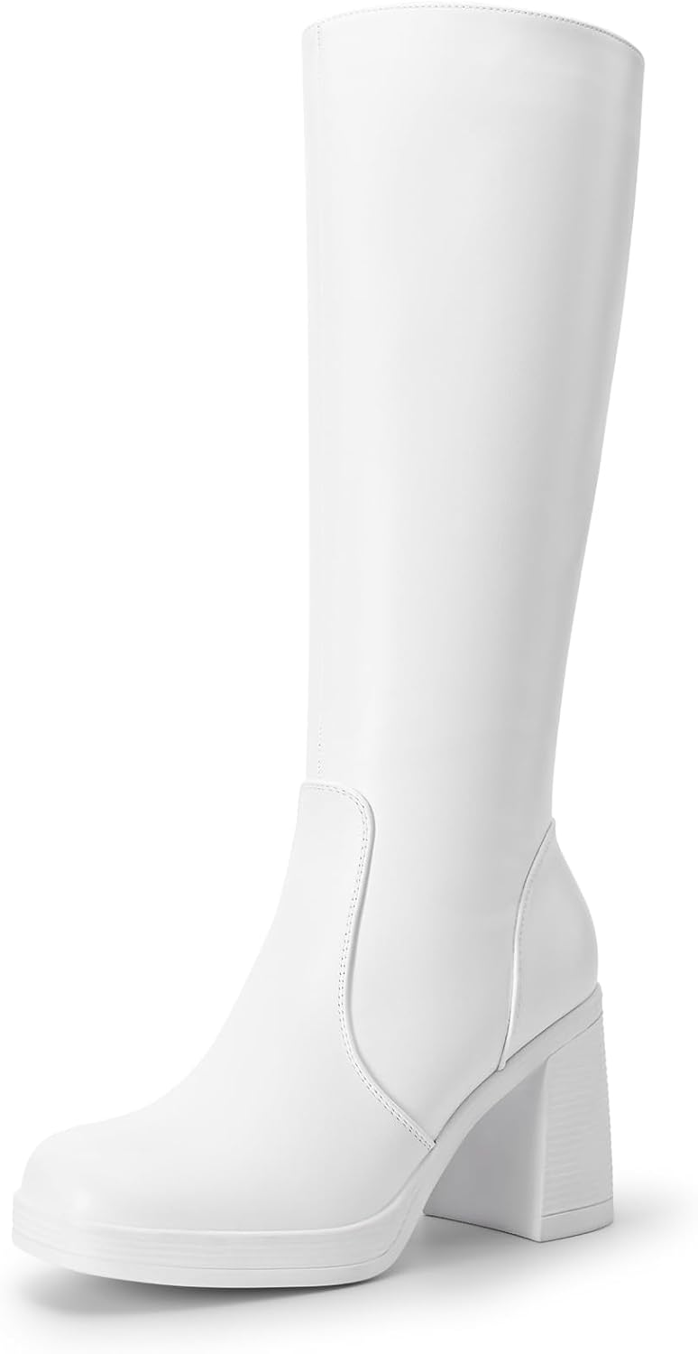 DREAM PAIRS Knee High Boots for Women Platform Square Toe Chunky Block Heeled Gogo Boots with Side Zipper MegaBDM