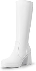 DREAM PAIRS Knee High Boots for Women Platform Square Toe Chunky Block Heeled Gogo Boots with Side Zipper MegaBDM