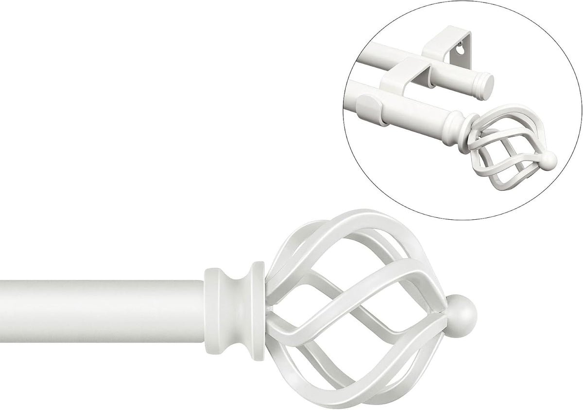 KAMANINA Bundle of Single Curtain Pole 80 to 292 cm and Double Curtain Pole 167to 304 cm Curtain Rods, Twisted Cage End, White MegaBDM