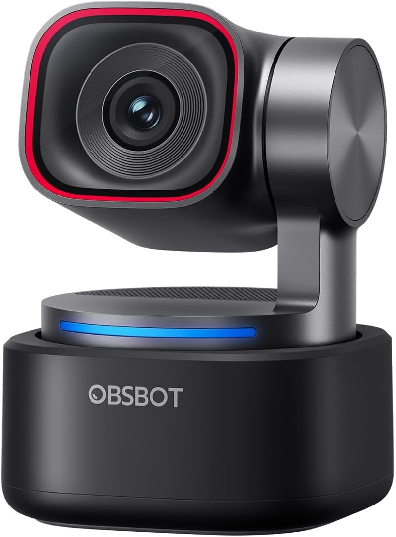 OBSBOT Tiny 3 AI-Powered Spatial Audio 4K Webcam, AI Tracking PTZ Camera with 1/1.28" Sensor, Tri-Mic, Voice & Gesture Control, 120FPS, HDR, Web Cam for PC, Laptop, Streaming, Meeting, Switch 2, etc. MegaBDM