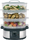 Morphy Richards 3 Tier Food Steamer, 9L, 60 Minute Timer with Bell, Instant Steam Production, Visible Water Gauge, Rice Tray, 750W, Stainless Steel, 48755 MegaBDM