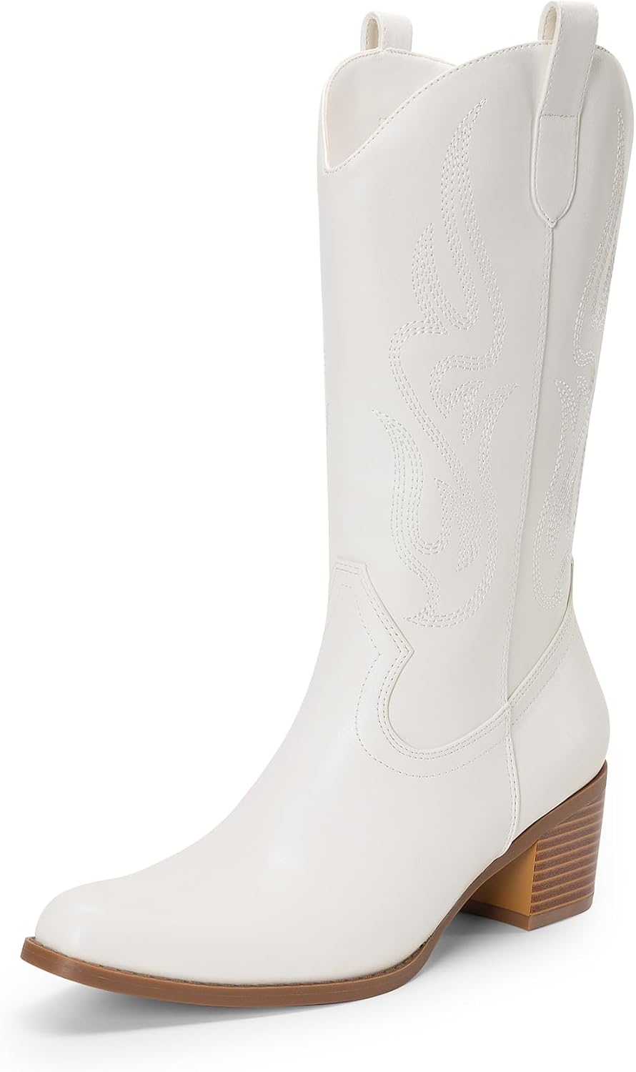 DREAM PAIRS Women's Square Toe Cowboy Cowgirl Boots Embroidered Mid Calf Western Boots Fashion Dress Low Chunky Heel Boots for Theme Party Country Concert MegaBDM
