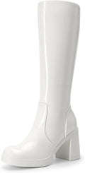 DREAM PAIRS Knee High Boots for Women Platform Square Toe Chunky Block Heeled Gogo Boots with Side Zipper MegaBDM