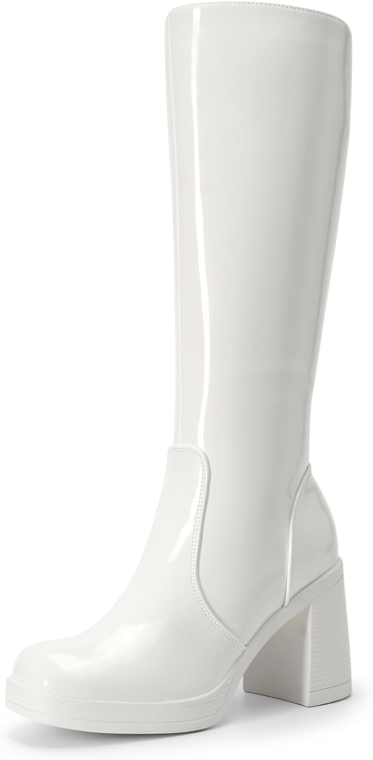 DREAM PAIRS Knee High Boots for Women Platform Square Toe Chunky Block Heeled Gogo Boots with Side Zipper MegaBDM