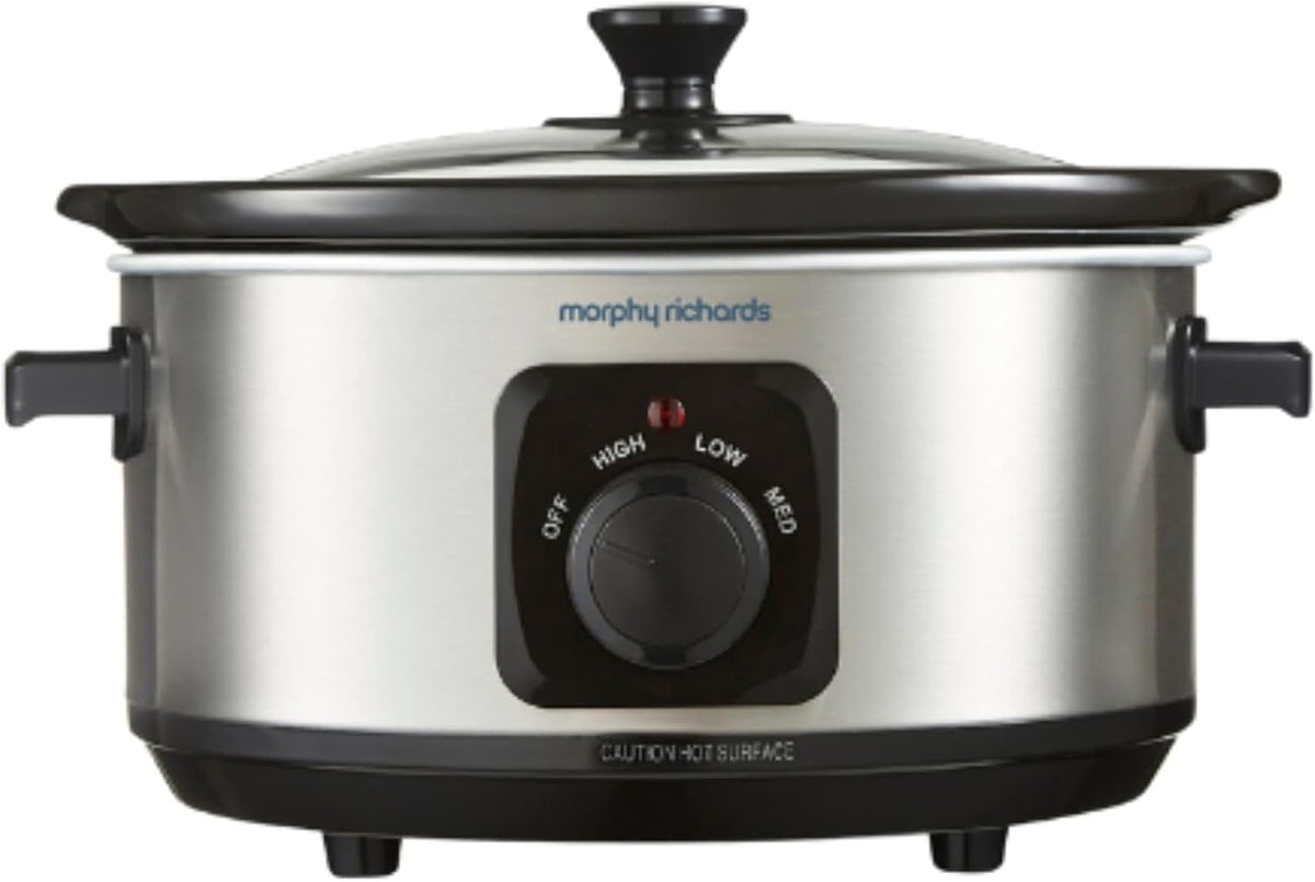 Morphy Richards 3.5L Stainless Steel Slow Cooker, 3 Heat Settings, One Pot Solution, Dishwasher Safe Ceramic Pot, 460017 MegaBDM