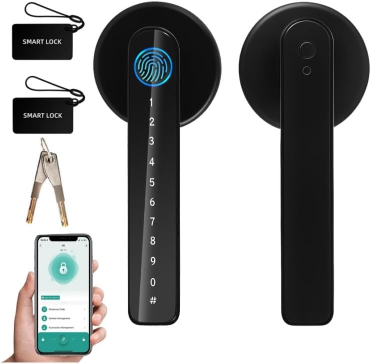 Update TEKXDD Smart Door Lock 6 in 1, Smart Lock Fingerprint/Anti-peep Password/APP/IC Cards/NFC/Keys, 300 Fingerprints Codes Cards, Fingerprint Door Lock for Home Bedroom Office Apartmen MegaBDM