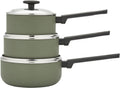 Morphy Richards 3pc Saucepan Set, Recycled Aluminium, 16cm, 18cm & 20cm Saucepans, Non Stick Coating, Soft Touch Handles, Suitable for All Hobs, Green, 859000 MegaBDM