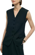 GOELIA Vest Tops for Women V-Neck Sleeveless Button Down Single-Breasted Tops for Women Trendy Business Casual Beach Vacation MegaBDM