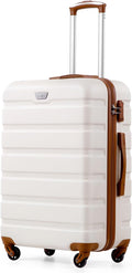 COOLIFE 24 Inch Medium Suitcase for Holiday Travel, Cruises and Studying Abroad, ABS+PC, Lightweight Durable Luggage with 360° Spinner Wheels, YKK Zipper, Telescopic Handle, TSA Lock, White/Brown MegaBDM