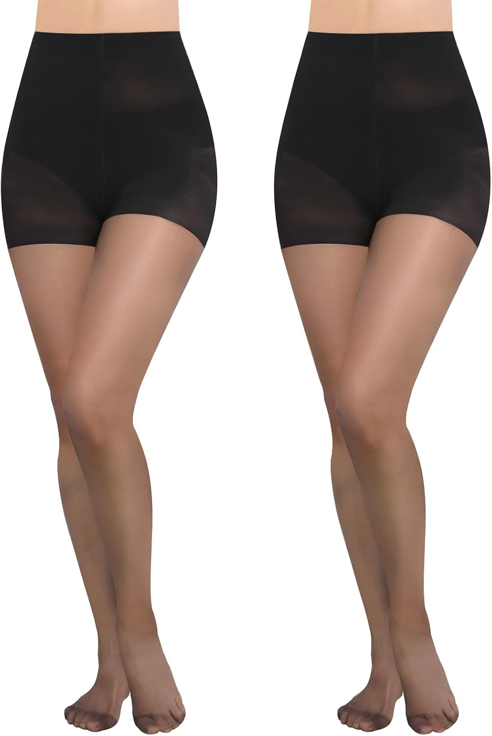 MANZI Sheer Tights for Women Tummy Control Top Ladder Resist Tights 2 Pairs MegaBDM
