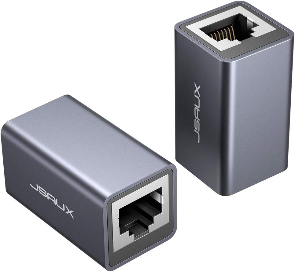 JSAUX RJ45 Coupler, 10Gbps High-Speed Aluminum Ethernet Connector, Shielded Internet Joiner, LAN Network Extender Female to Female for Cat7, Cat6, Cat5e, Cat5-2 Pack MegaBDM