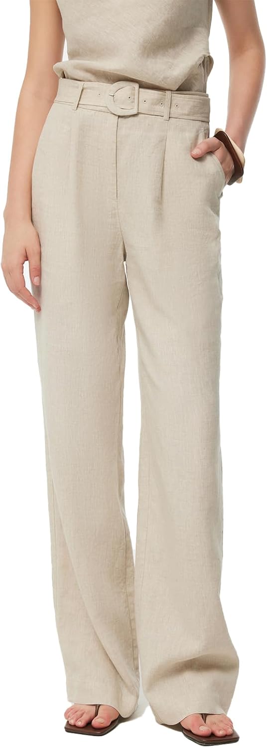 GOELIA Linen Pants Women for Beach Vacation Casual High Waist Wide Leg Summer Palazzo Pants for Women with Pockets and Belt MegaBDM