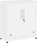 YITAHOME 2 Door Storage Cabinets, Metal Filing Cabinets with Key, Freestanding Storage Cupboard with 2 Adjustable Shelves, Bathroom Organizer Cupboard, File Cabinets for Home Office, White MegaBDM