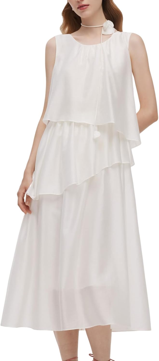GOELIA Halter Dresses for Women Flowy Beach Vacation Formal Casual Wedding Guest Maxi Summer Dresses with Detachable Flower MegaBDM