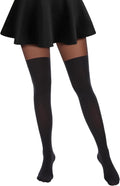 MANZI Mock Hold Ups Tights Plain Thigh High Look Stockings Suspender Black Tights MegaBDM