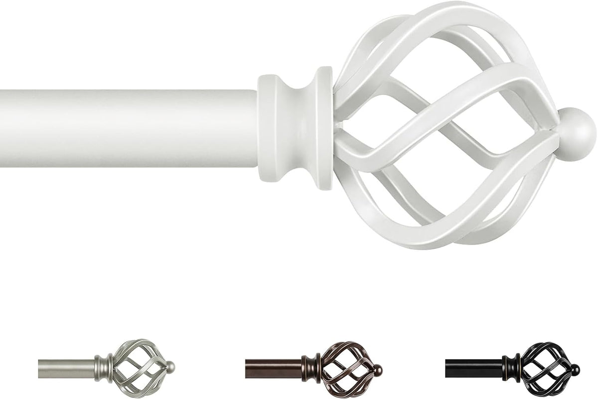 KAMANINA Curtain Poles 80 to 218 cm, White Curtain Pole for Eyelet Curtains, Splicing and Telescoping Curtain Rod with Twisted Cage Finials MegaBDM