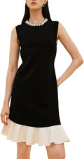 GOELIA Summer Dresses for Women Pearl-Embellished Neck Sleeveless Knit Mini Dresses for Women Wedding Guest Beach Vacation MegaBDM