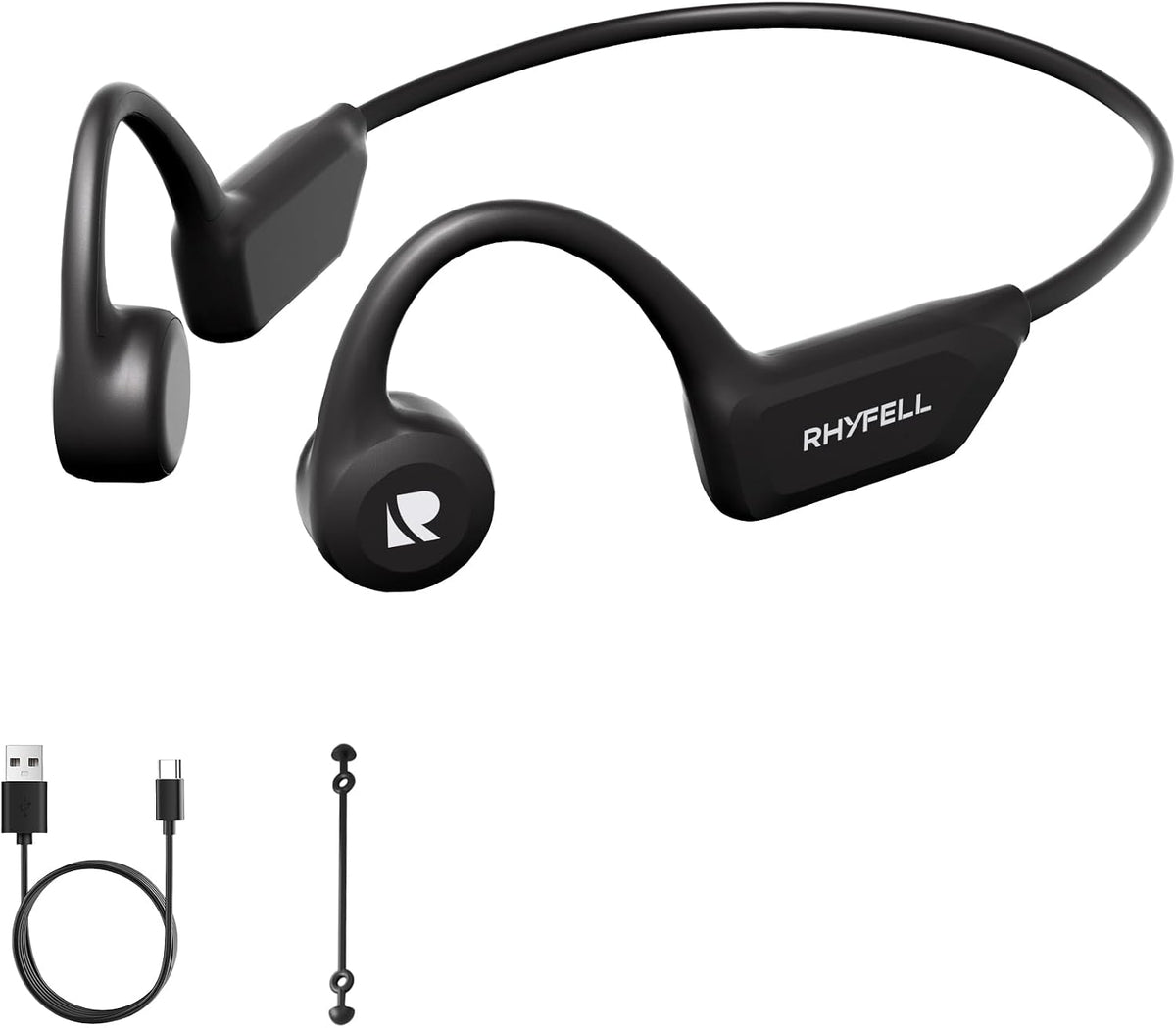 Rhyfell Bone Conduction Headphones, Bluetooth 6.0 Sport Headphones, 8h Battery Life, 28g Lightweight,Type-C, Suitable for Running, Cycling and Fitness, Black MegaBDM
