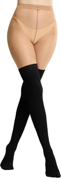 MANZI Mock Thigh High Look Tights Suspender Plain Curves Hold Up Stockings MegaBDM