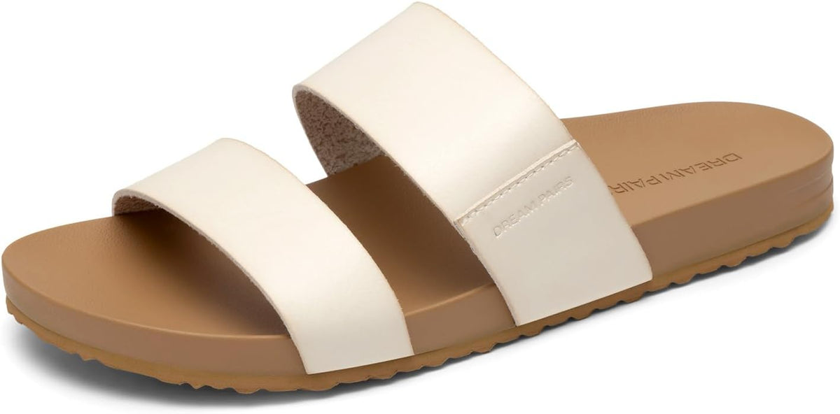 DREAM PAIRS Women's Open Toe Slides Sandals | Minimal double-strap design, cushioned arch support insole, flat reliable traction outsole, durable lightweight MegaBDM