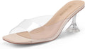 DREAM PAIRS Women’s Clear Heels Square Toe High Stiletto Mules Slip on Wedding Dress Heel Sandals MegaBDM