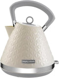 Morphy Richards Vector Pyramid Kettle, 1.5L, 3kW Rapid Boil, Anti Limescale Filter, Boil Dry Protection, Water Window, Pull Ring Removeable Lid, 360 Cordless Base, Cream, 108132 MegaBDM