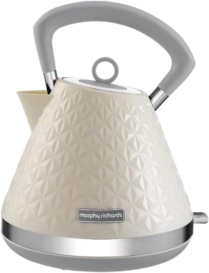 Morphy Richards Vector Pyramid Kettle, 1.5L, 3kW Rapid Boil, Anti Limescale Filter, Boil Dry Protection, Water Window, Pull Ring Removeable Lid, 360 Cordless Base, Cream, 108132 MegaBDM