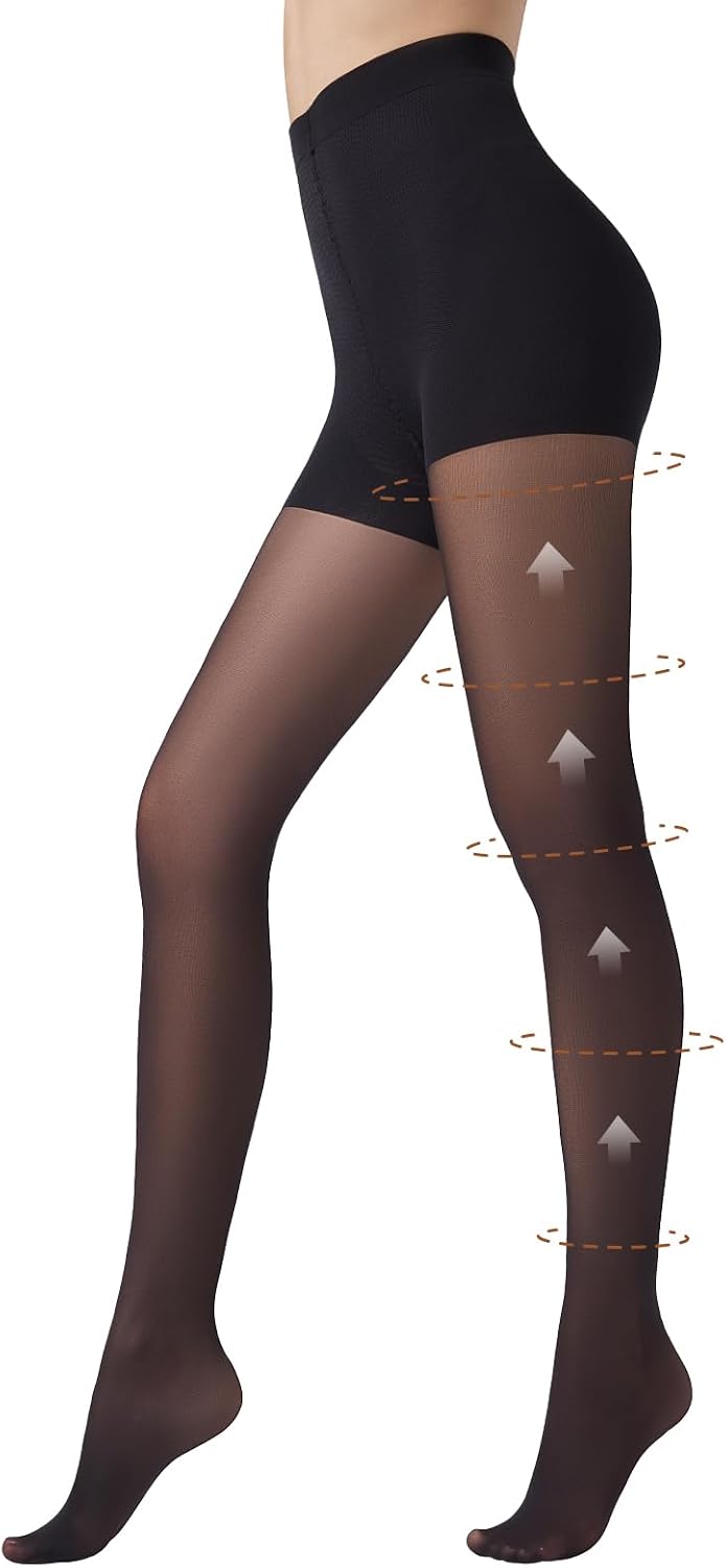 MANZI Compression Tights Sheer High Waisted Control Top Push Up Effect Slimming Shaper Pantyhose 1 Pairs MegaBDM